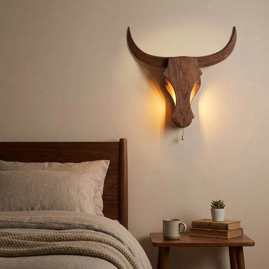 Applique murale bois taureau lit chambre