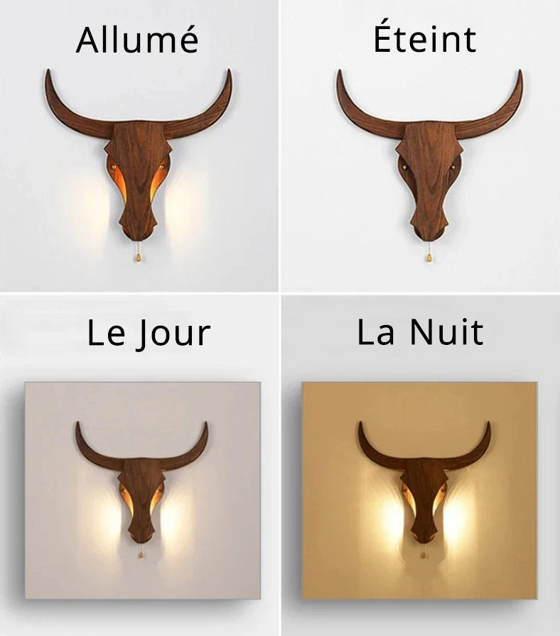 Applique murale bois taureau quatre vues