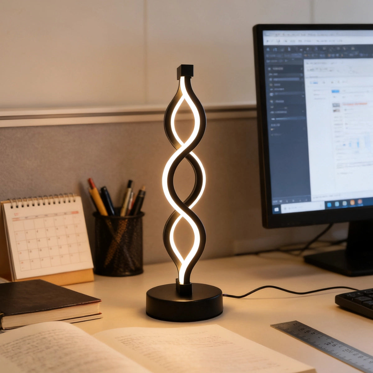 Lampe a poser design noire bureau écran