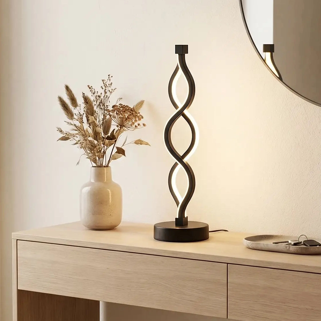 Lampe a poser design noire console entrée vase