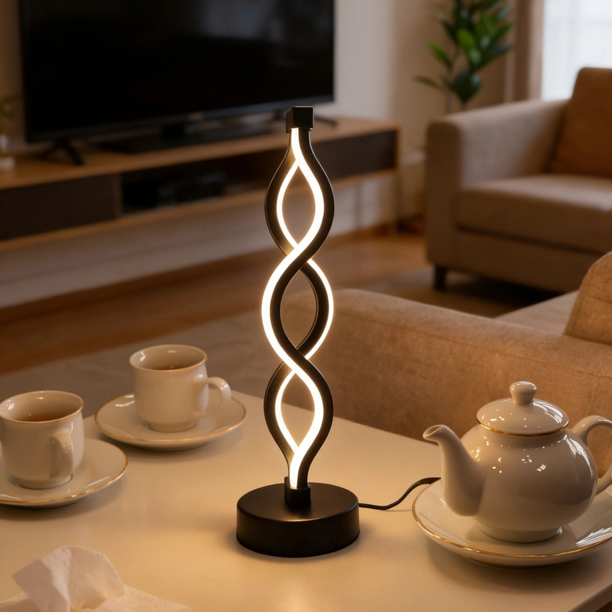 Lampe a poser design noire salon thé