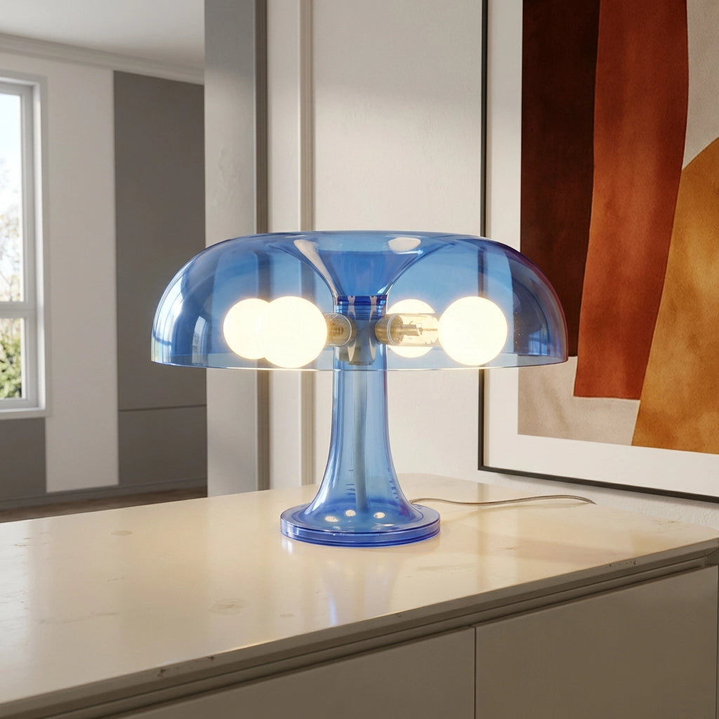 Lampe champignon bleu translucent