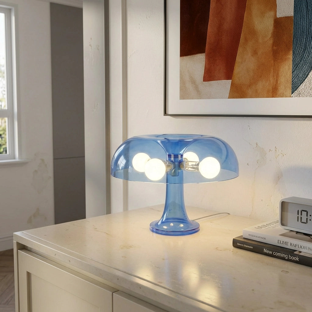 Lampe champignon bleu transparent horloge