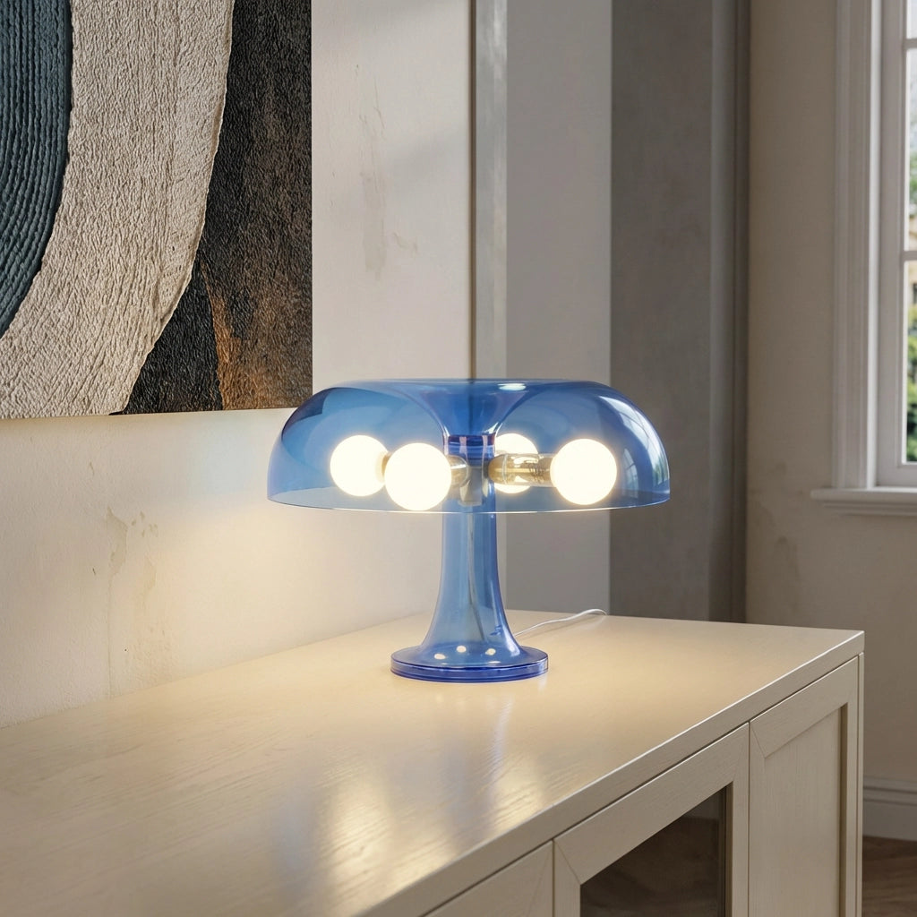 Lampe champignon bleu transparent