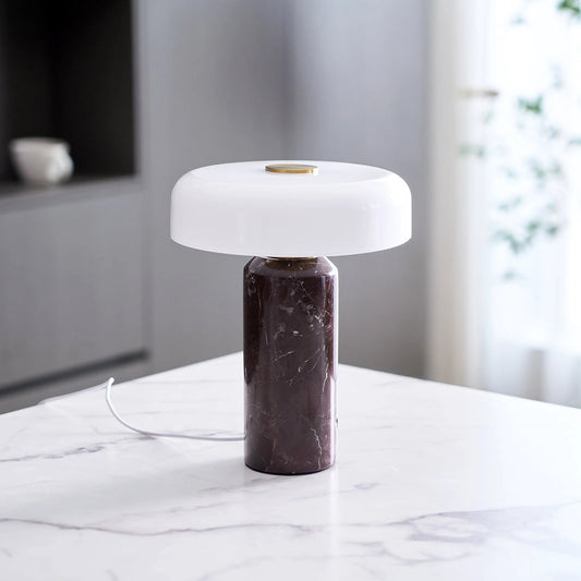 Lampe champignon design marbre rouge salon