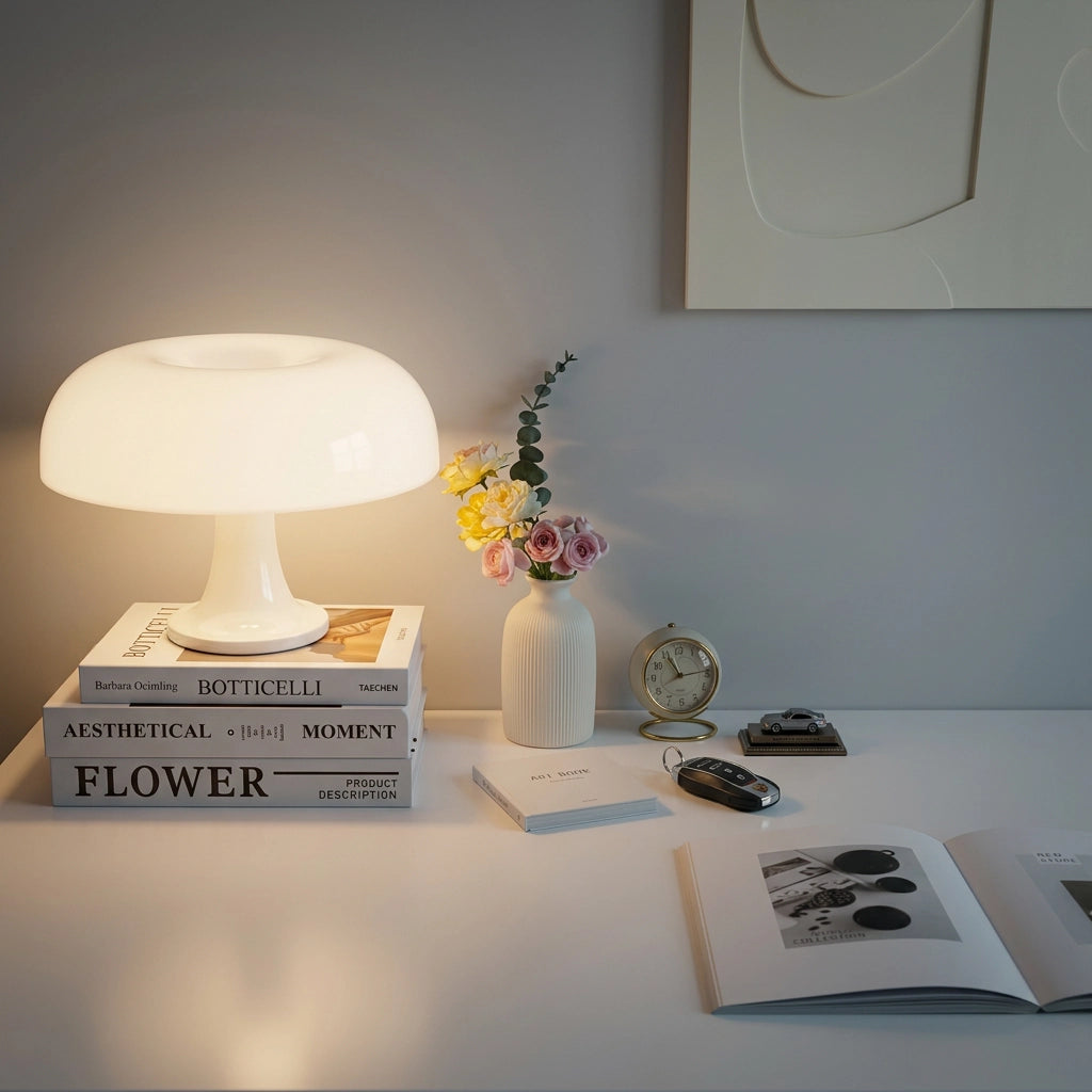 Lampe champignon orange blanche compo
