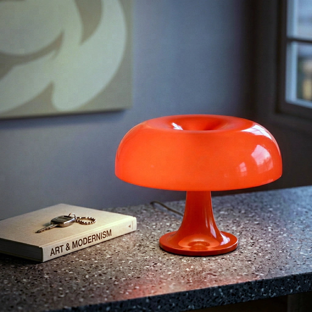 Lampe champignon orange livre