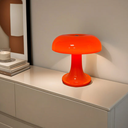 Lampe champignon orange meuble
