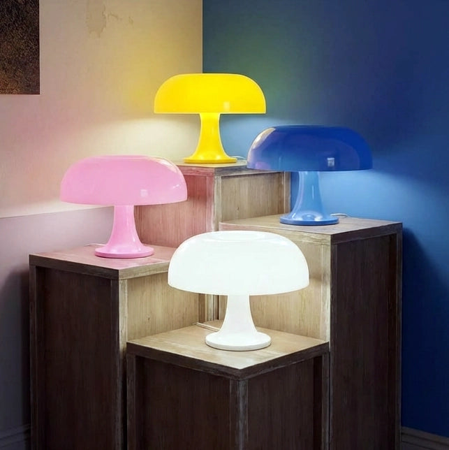 Lampe champignon orange présentoir carré couleur lumineux
