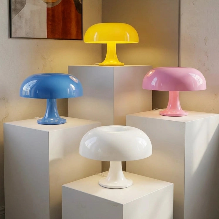 Lampe champignon orange présentoir couleurs