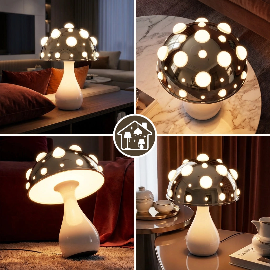 Lampe champignon quatre vues or logo rouge