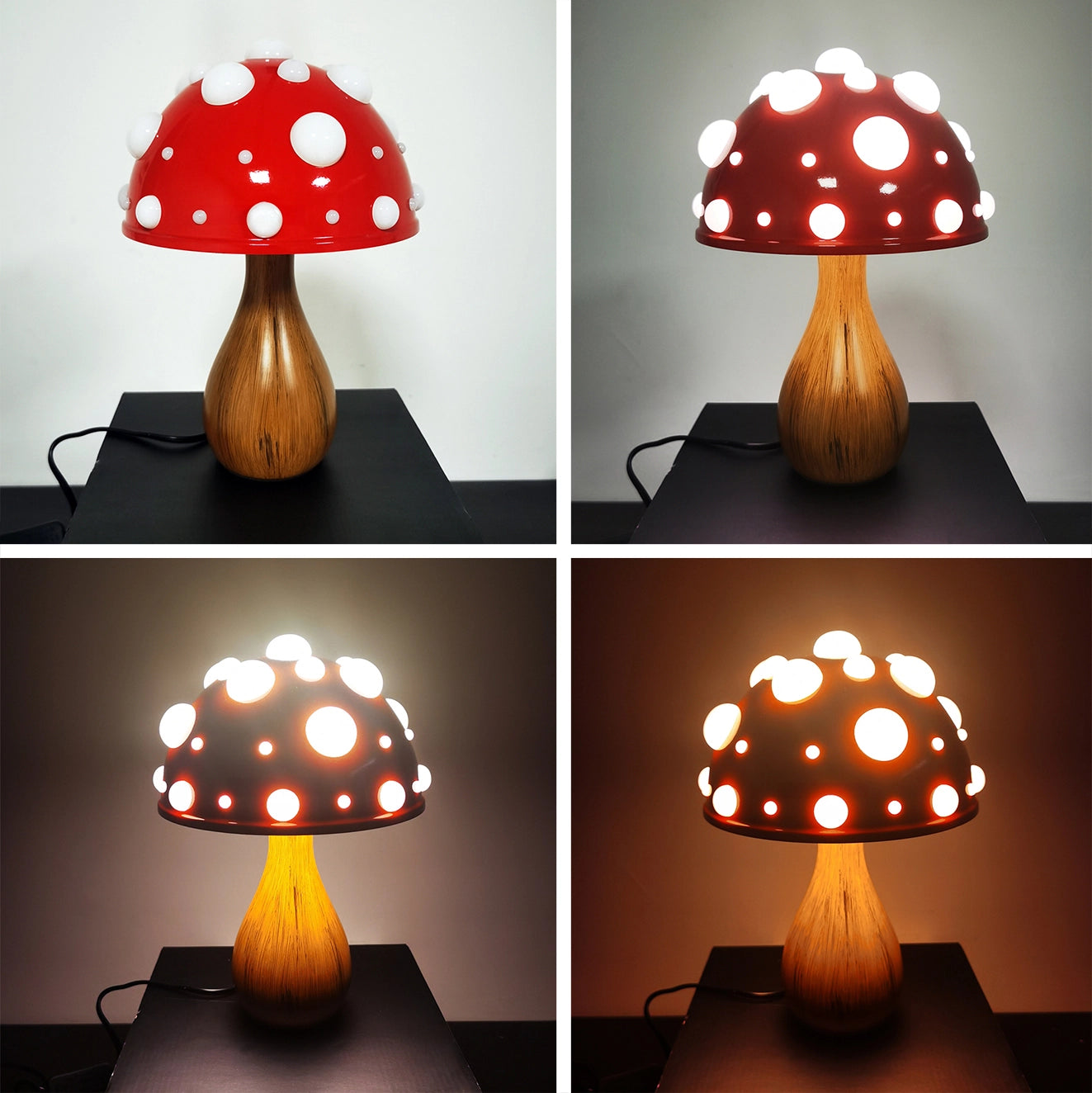 Lampe champignon quatre vues