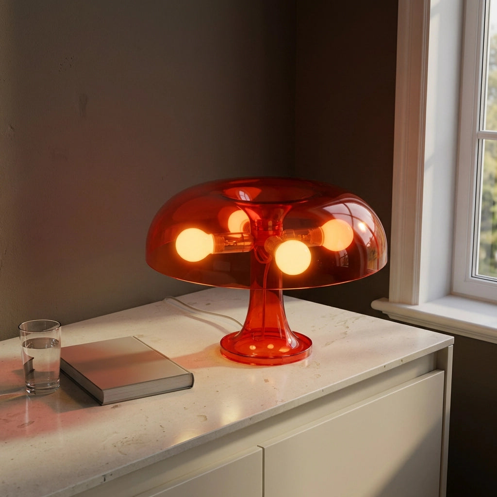Lampe champignon rouge transparent