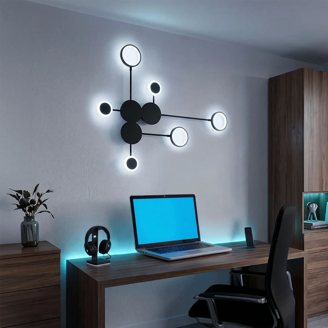 applique murale design noir minimaliste bureau ordinateur