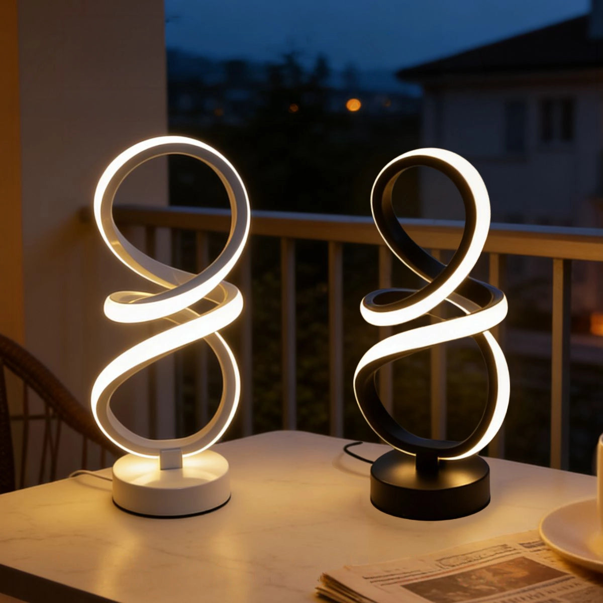 lampe a poser bande led design noir blanc