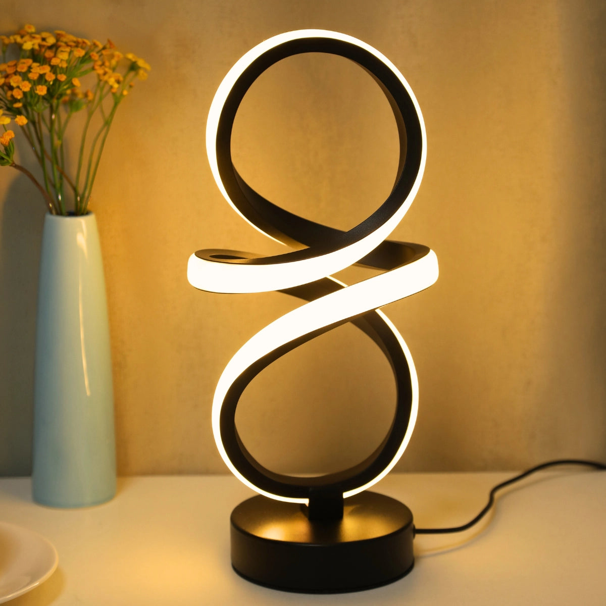 lampe a poser bande led design noire fleurs