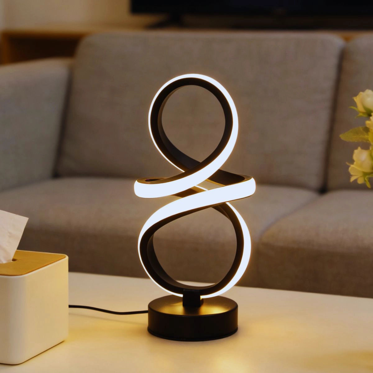 lampe a poser bande led design noire salon