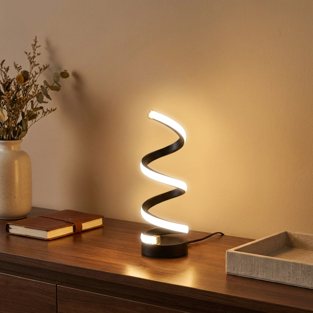 lampe à poser design spirale noire entrée