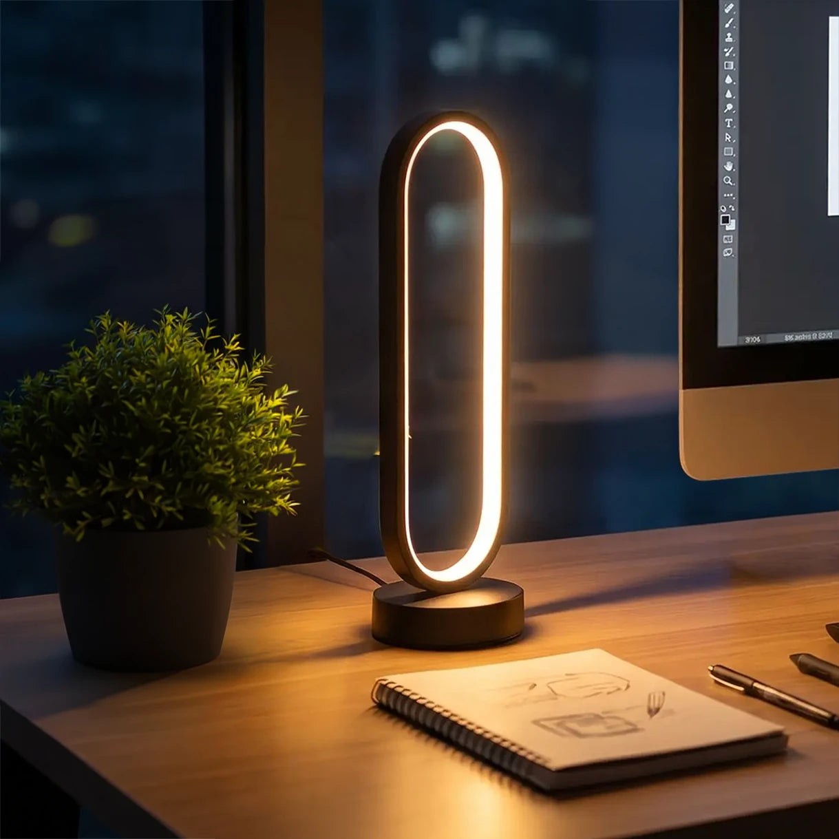 lampe à poser ovale écran plante