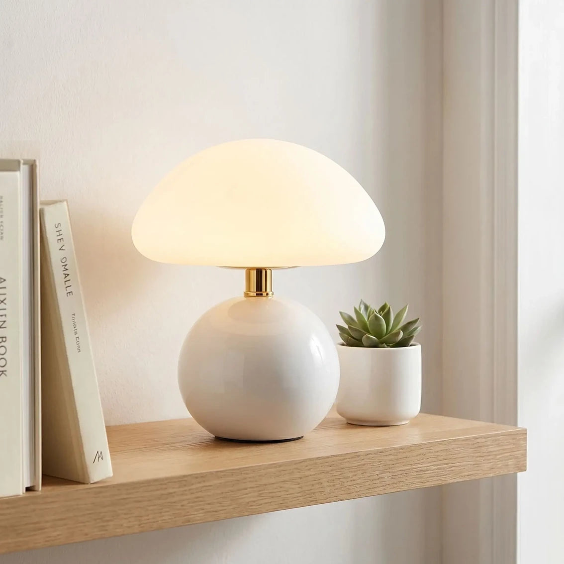 lampe champignon design blanche étagère plante