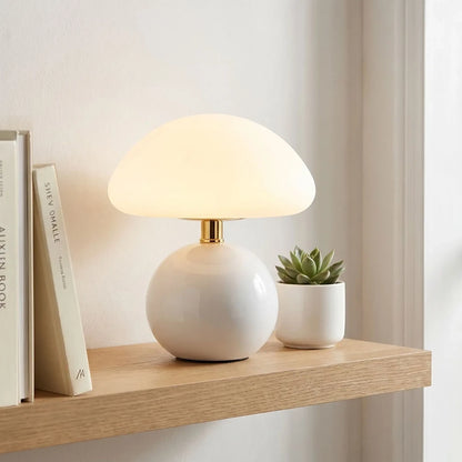 lampe champignon design blanche étagère plante
