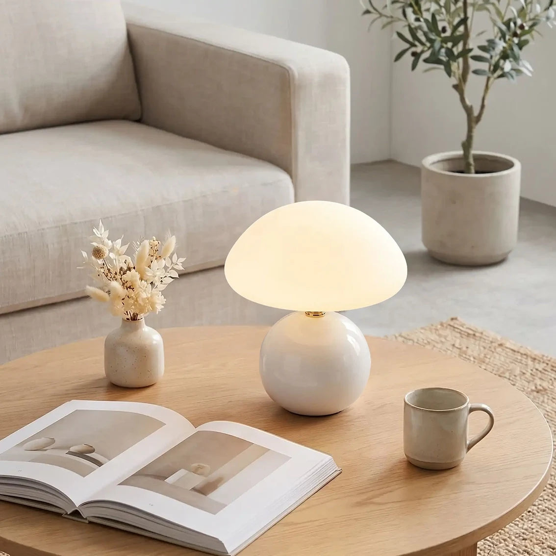 lampe champignon design blanche table basse