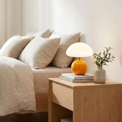lampe champignon design orange lit chambre jour