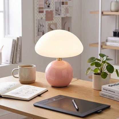 lampe champignon design rose graphiste bureau