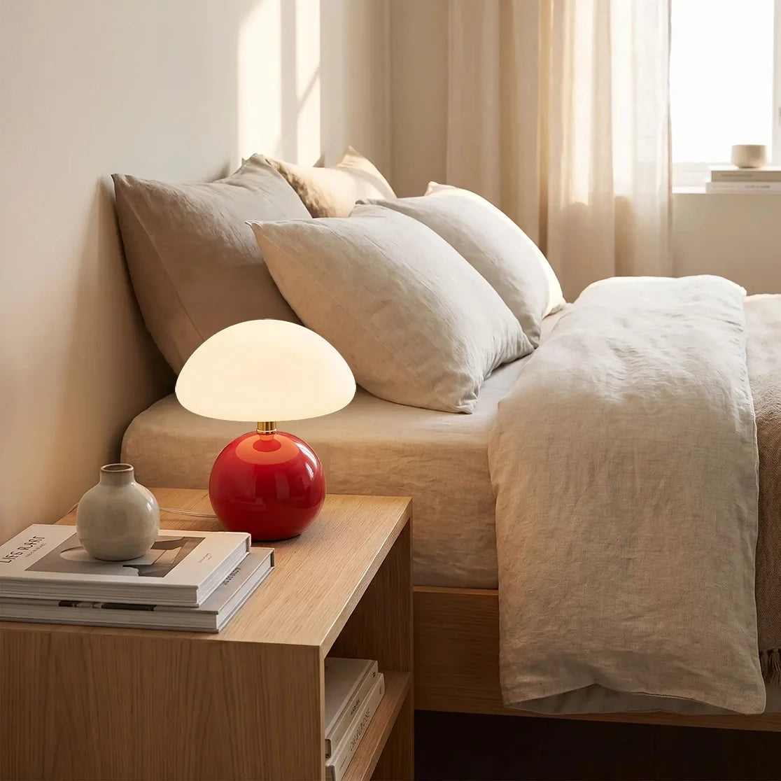 lampe champignon design rouge chambre jour