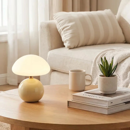 lampe champignon design verte table basse ronde