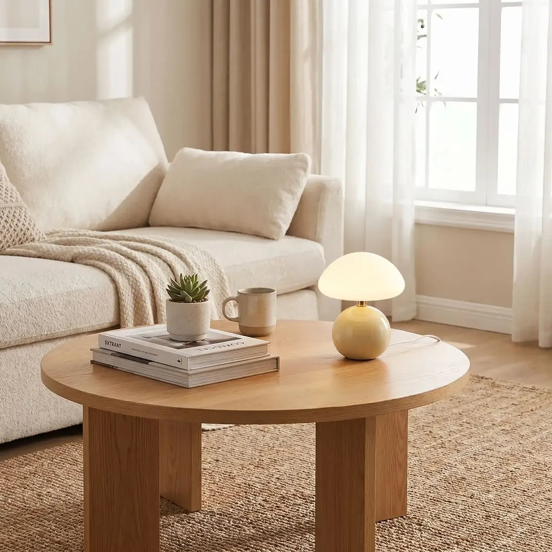 lampe champignon design verte table basse salon