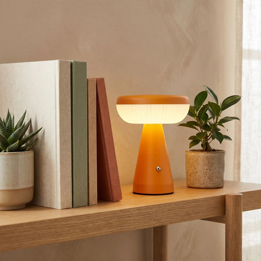 lampe champignon orange étagère jour