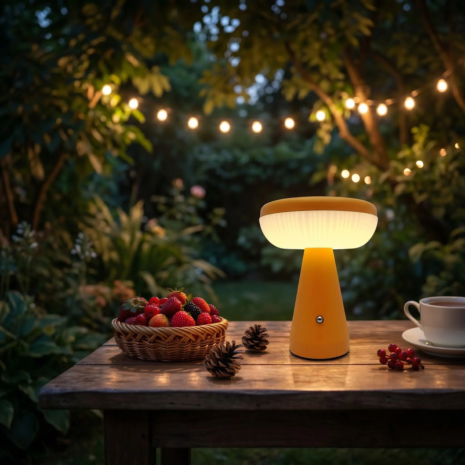 lampe champignon orange jardin fruits