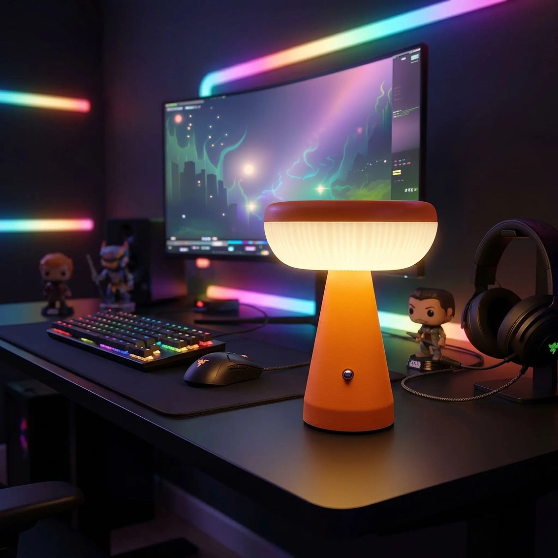 lampe champignon orange ordinateur jeu