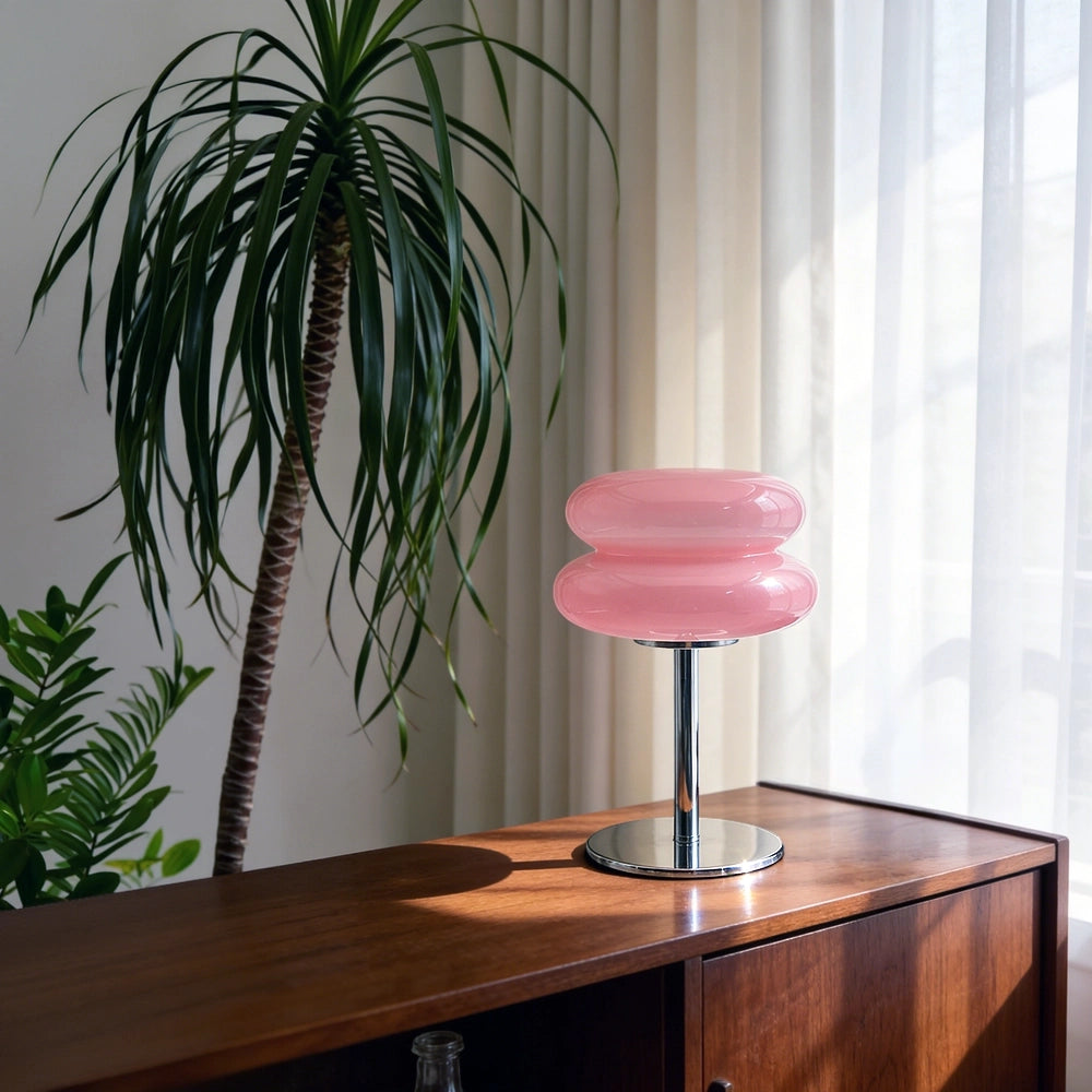 lampe de table verre vintage rose bureau plantes