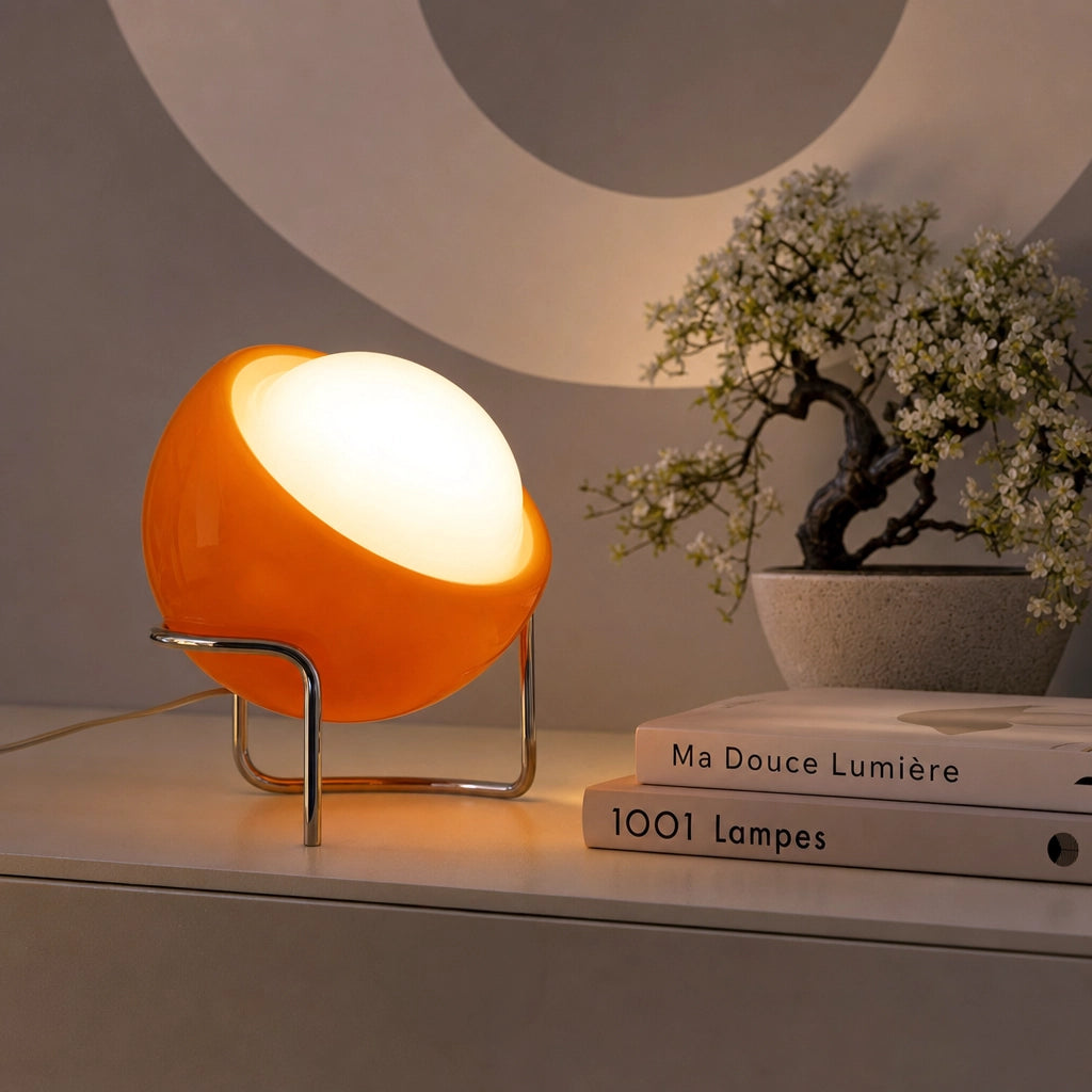 lampe en verre orange oeuf banzai livre
