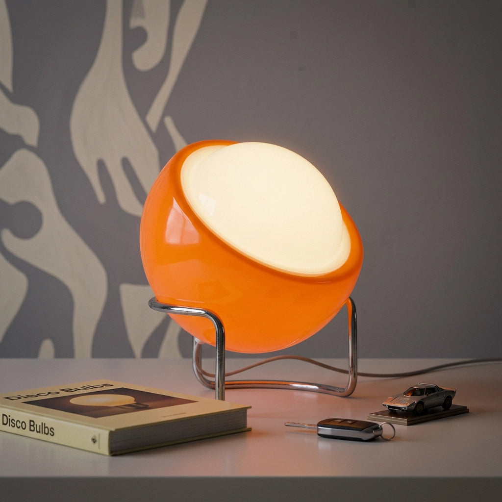 lampe en verre orange oeuf livre mur