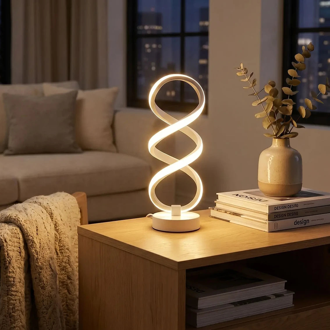 lampes a poser led infinie blanche salon soir