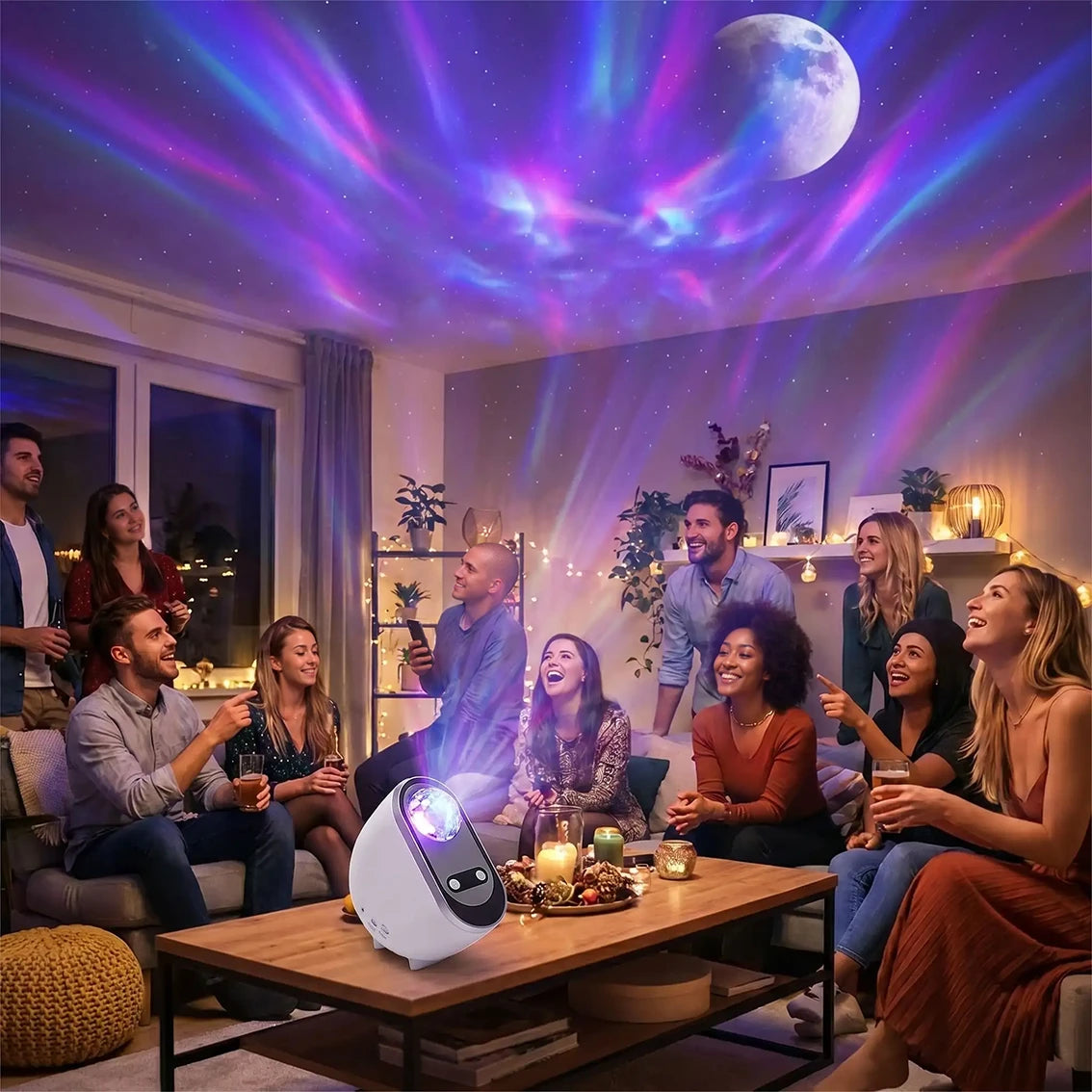 projecteur LED ciel lune salon fête amis