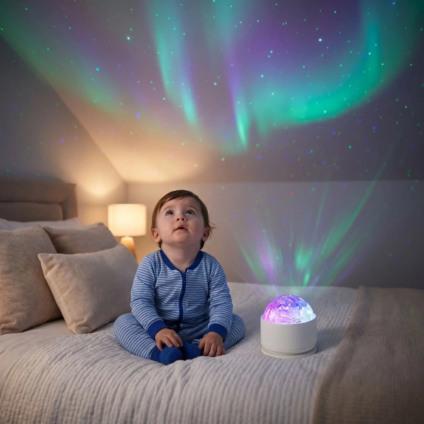 veilleuse projection bébé garçon assis