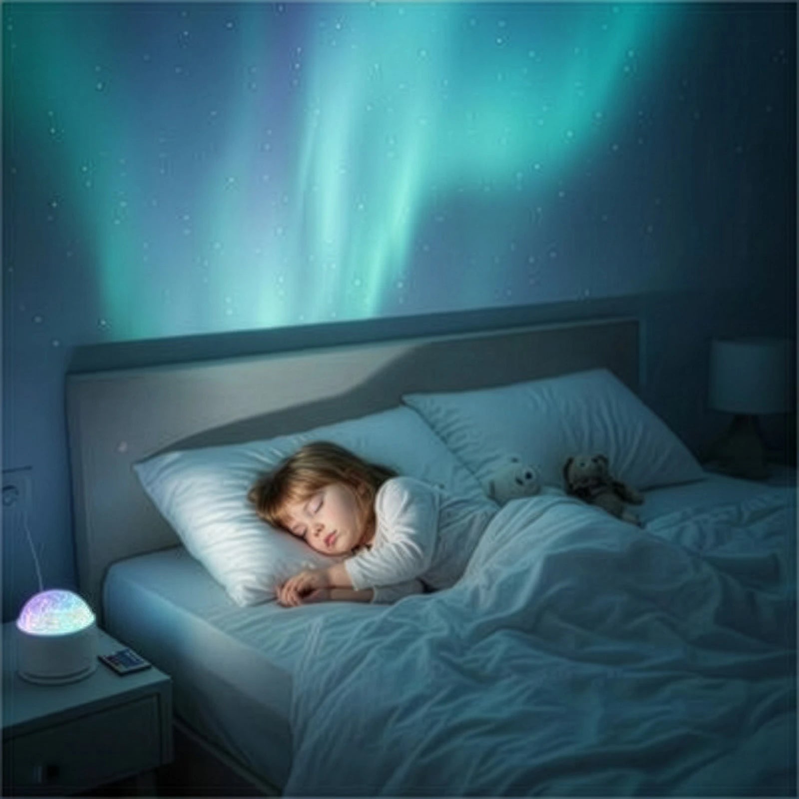 veilleuse projection bleu petite fille dort